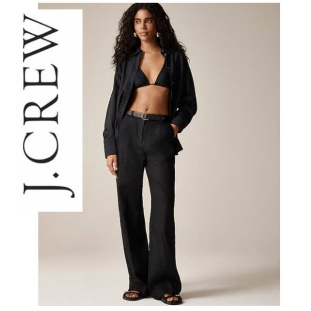 J. Crew Black Linen straight Leg Pants Women’s Size 12 Tall